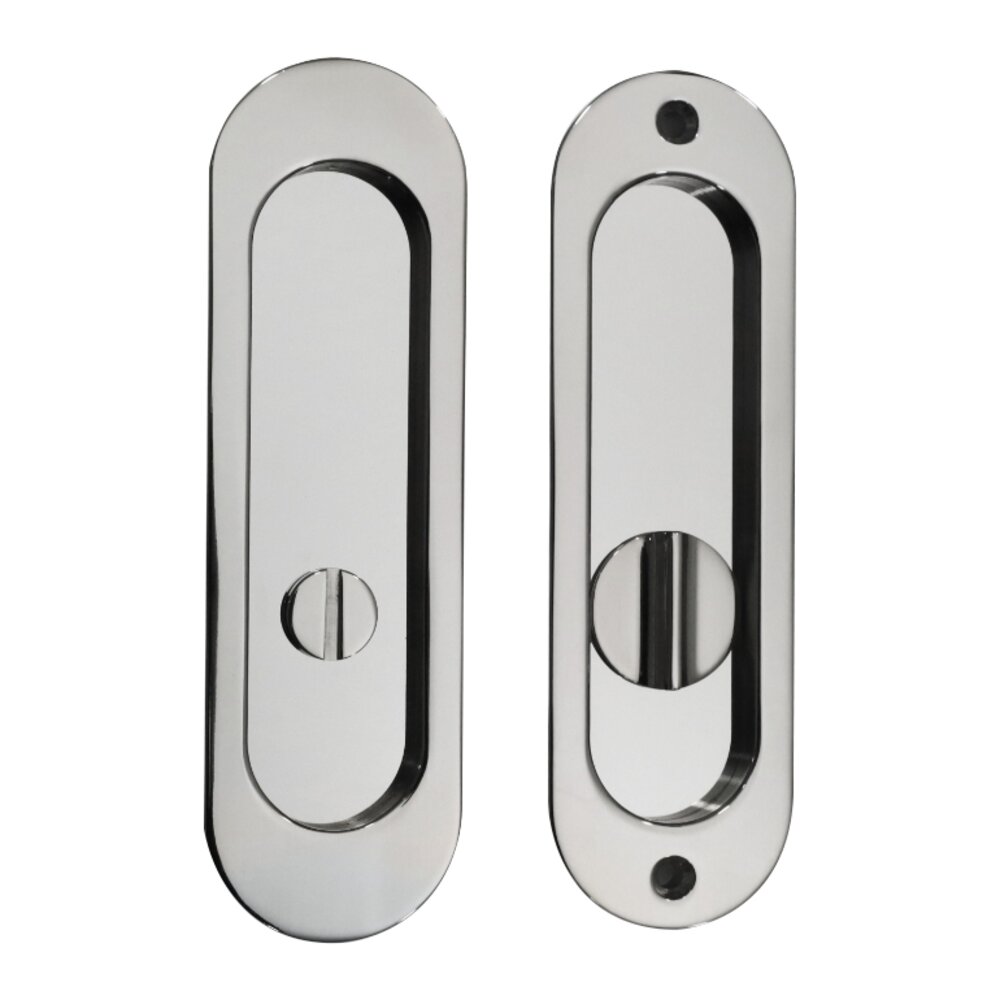 6 5/16" Oval Privacy Pocket Door Lock with Standard Turn Piece in Polished Stainless Steel