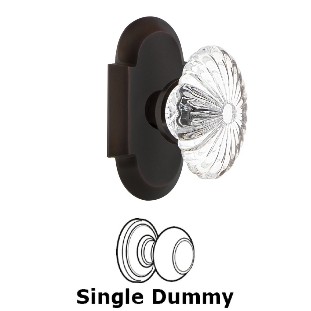 Single Dummy - Cottage Plate with Oval Fluted Crystal Glass Door Knob in Timeless Bronze