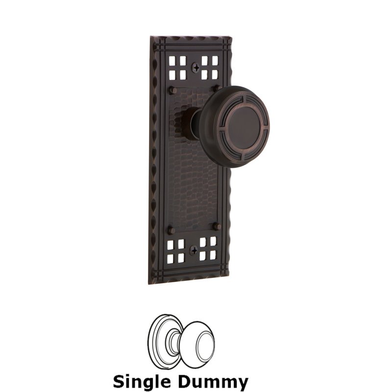 Single Dummy - Craftsman Plate with Mission Door Knob in Timeless Bronze