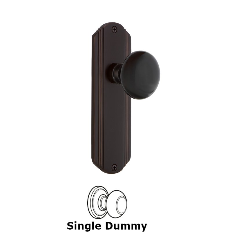 Single Dummy - Deco Plate with Black Porcelain Door Knob in Timeless Bronze