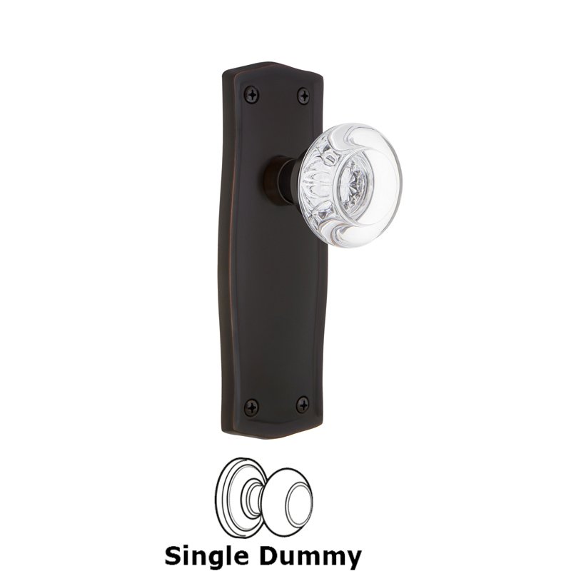 Single Dummy - Prairie Plate with Round Clear Crystal Glass Door Knob in Timeless Bronze
