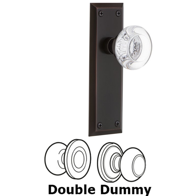 Double Dummy Set - New York Plate with Round Clear Crystal Glass Door Knob in Timeless Bronze