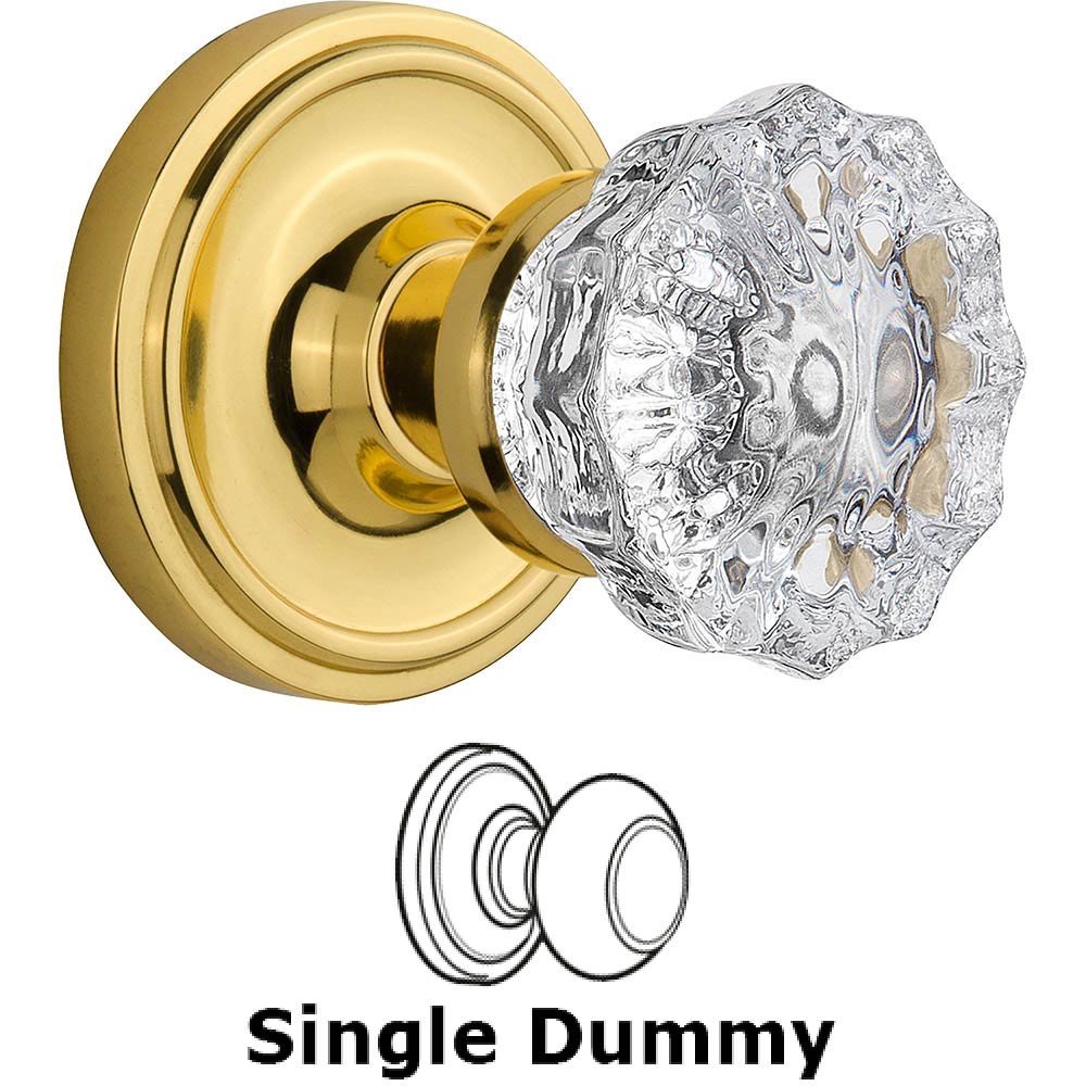 Single Dummy Classic Rose with Crystal Door Knob in Polished Brass