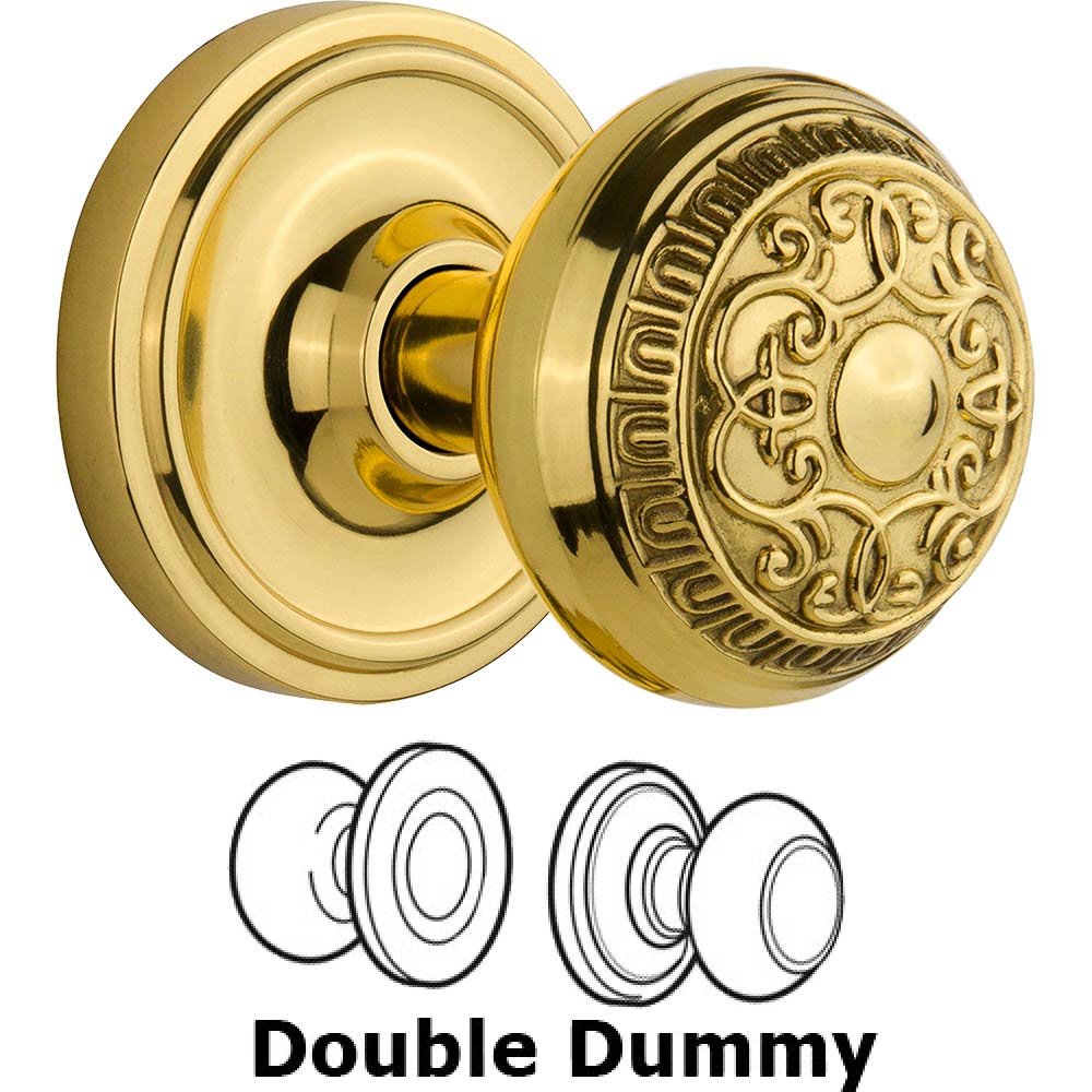 Double Dummy Classic Rosette with Egg & Dart Door Knob in Polished Brass