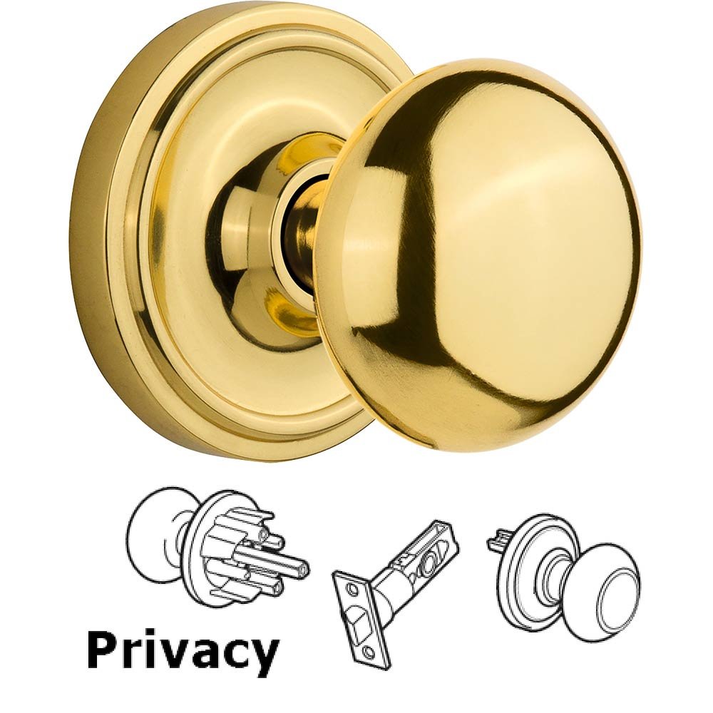 Privacy Knob - Classic Rose with New York Door Knob in Polished Brass