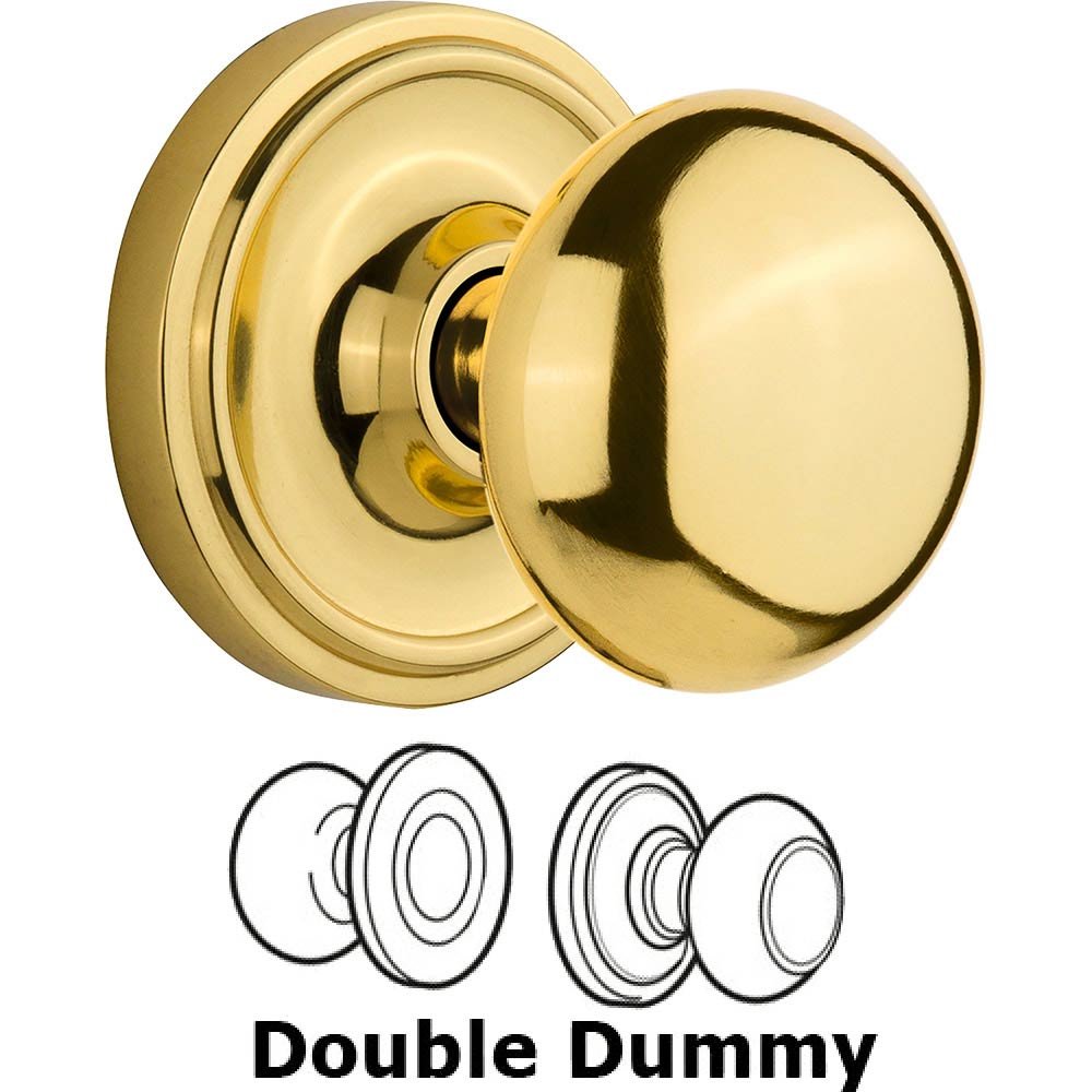 Double Dummy Classic Rose with New York Door Knob in Polished Brass