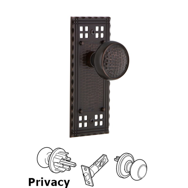 Privacy Craftsman Plate with Craftsman Door Knob in Timeless Bronze