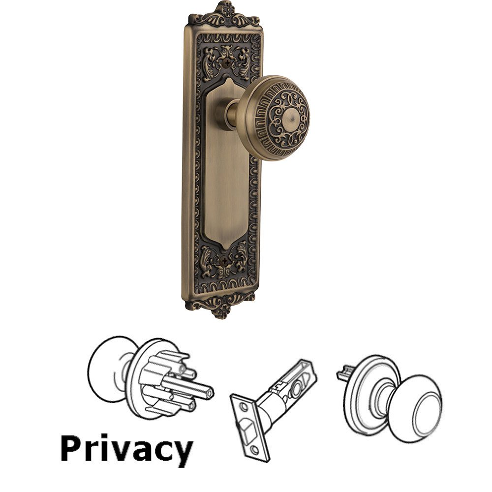 Privacy Knob - Egg & Dart Plate with Egg & Dart Door Knob in Antique Brass