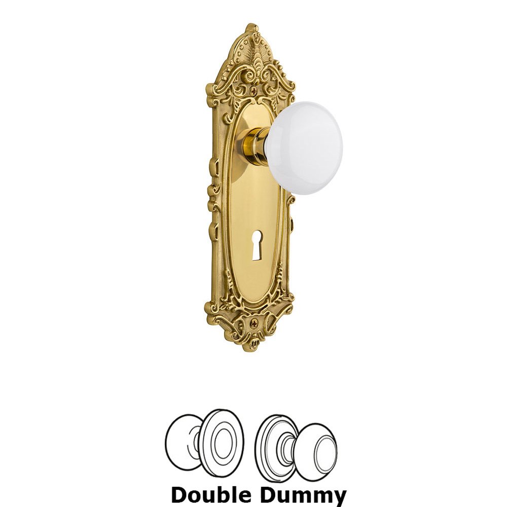 Single Dummy Victorian Plate with White Porcelain Knob and Keyhole in Unlacquered Brass