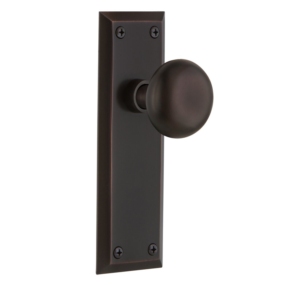 Complete Privacy Set - New York Plate with New York Door Knobs in Timeless Bronze