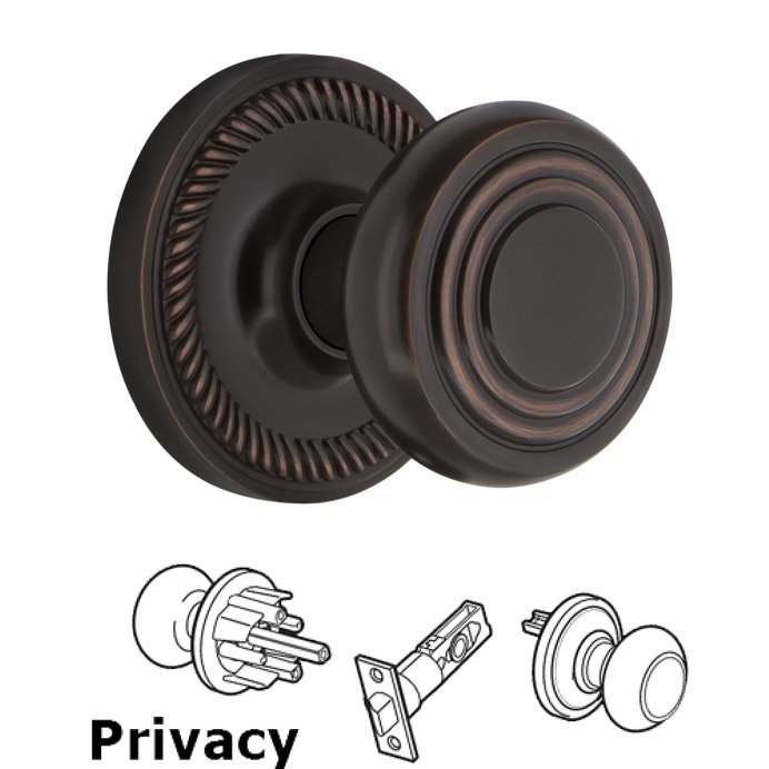 Complete Privacy Set - Rope Rosette with Deco Door Knob in Timeless Bronze