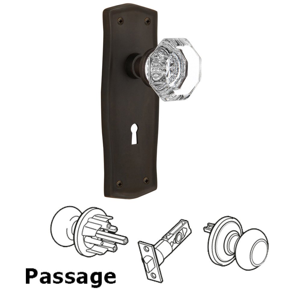 Complete Passage Set With Keyhole - Prairie Plate with Waldorf Knob in Oil Rubbed Bronze