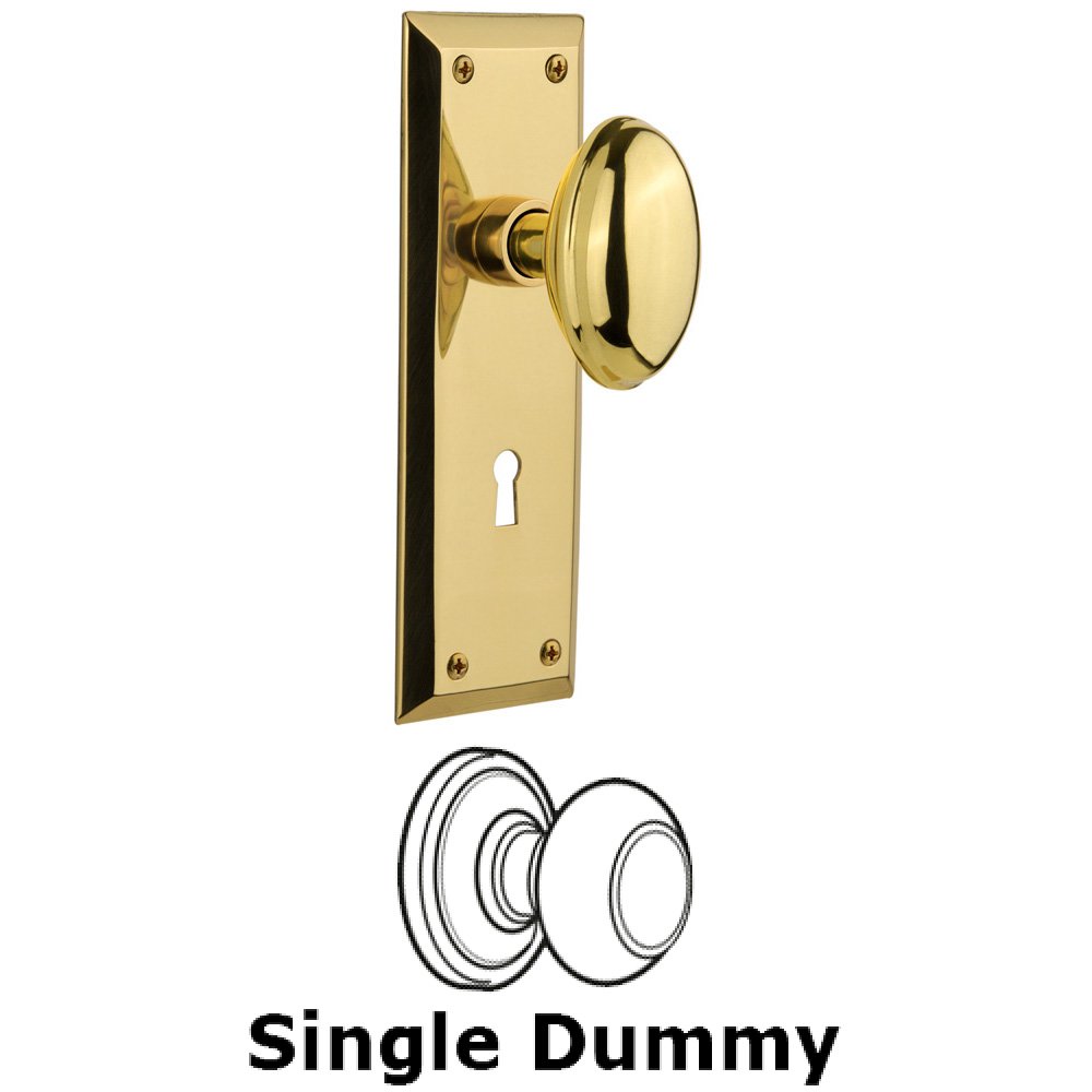 Single Dummy Knob With Keyhole - New York Plate with Homestead Knob in Polished Brass