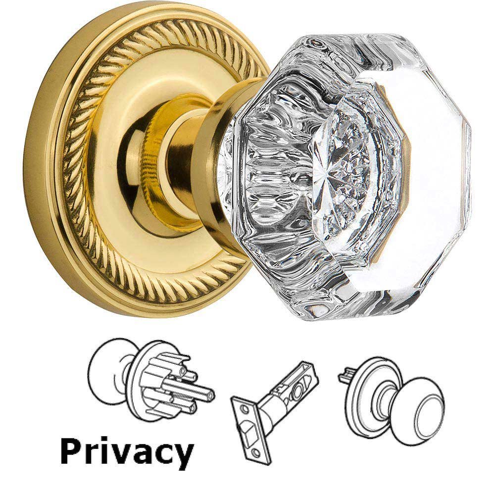 Privacy Knob - Rope Rose with Waldorf Crystal Door Knob in Antique Brass