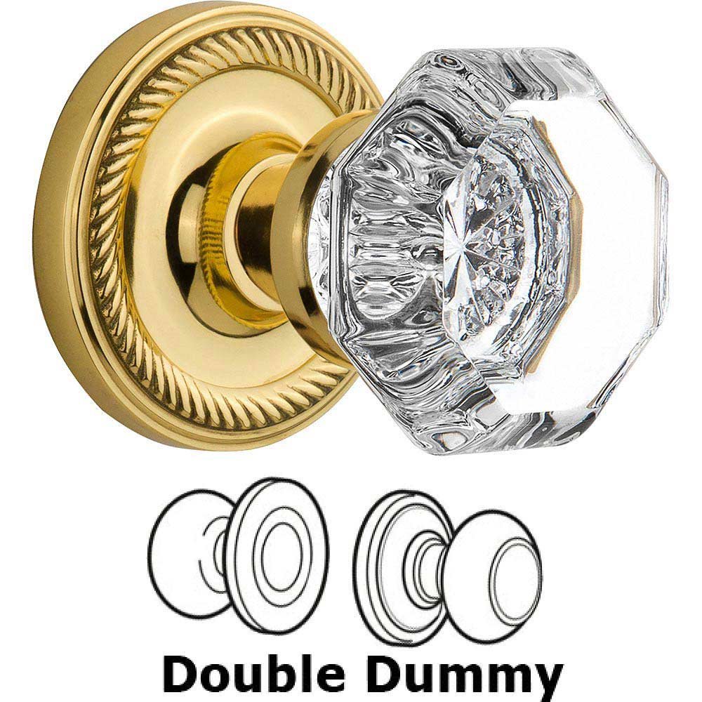 Double Dummy Knob - Rope Rose with Waldorf Crystal Door Knob in Polished Brass