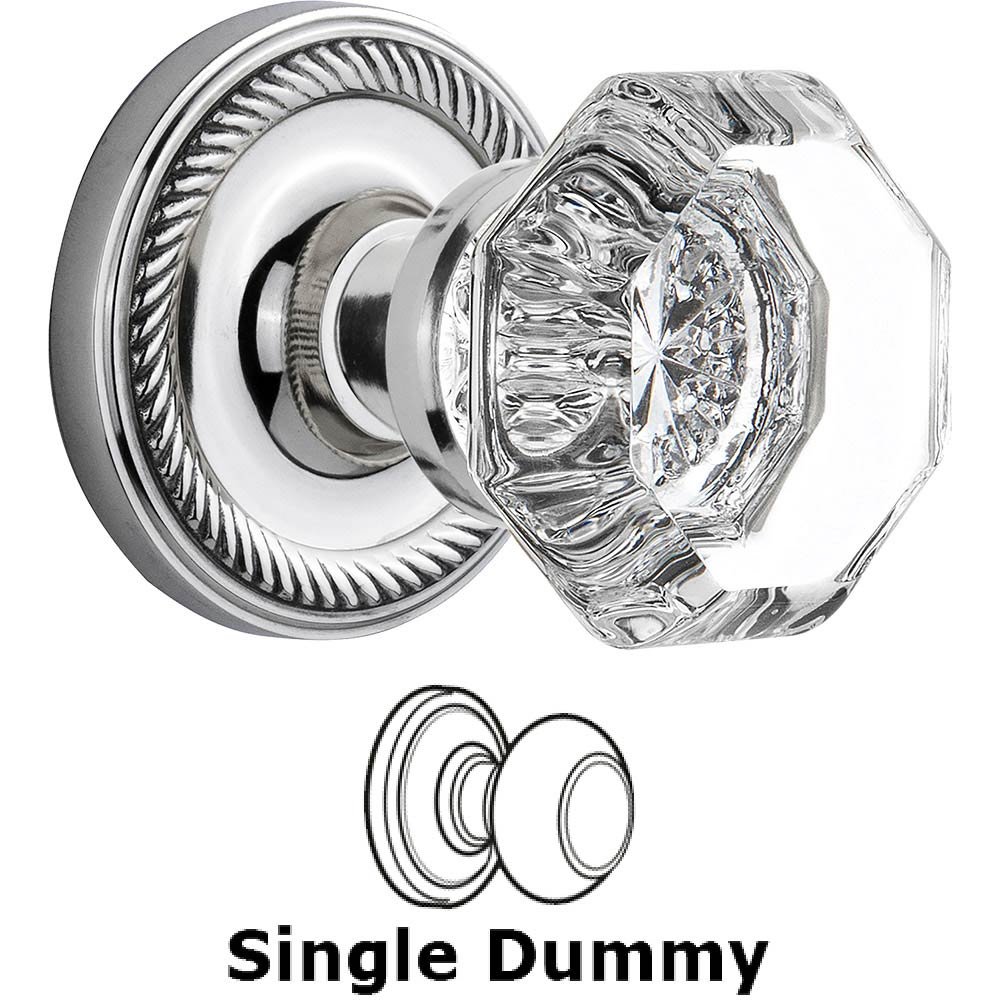 Single Dummy Knob - Rope Rose with Waldorf Crystal Door Knob in Bright Chrome