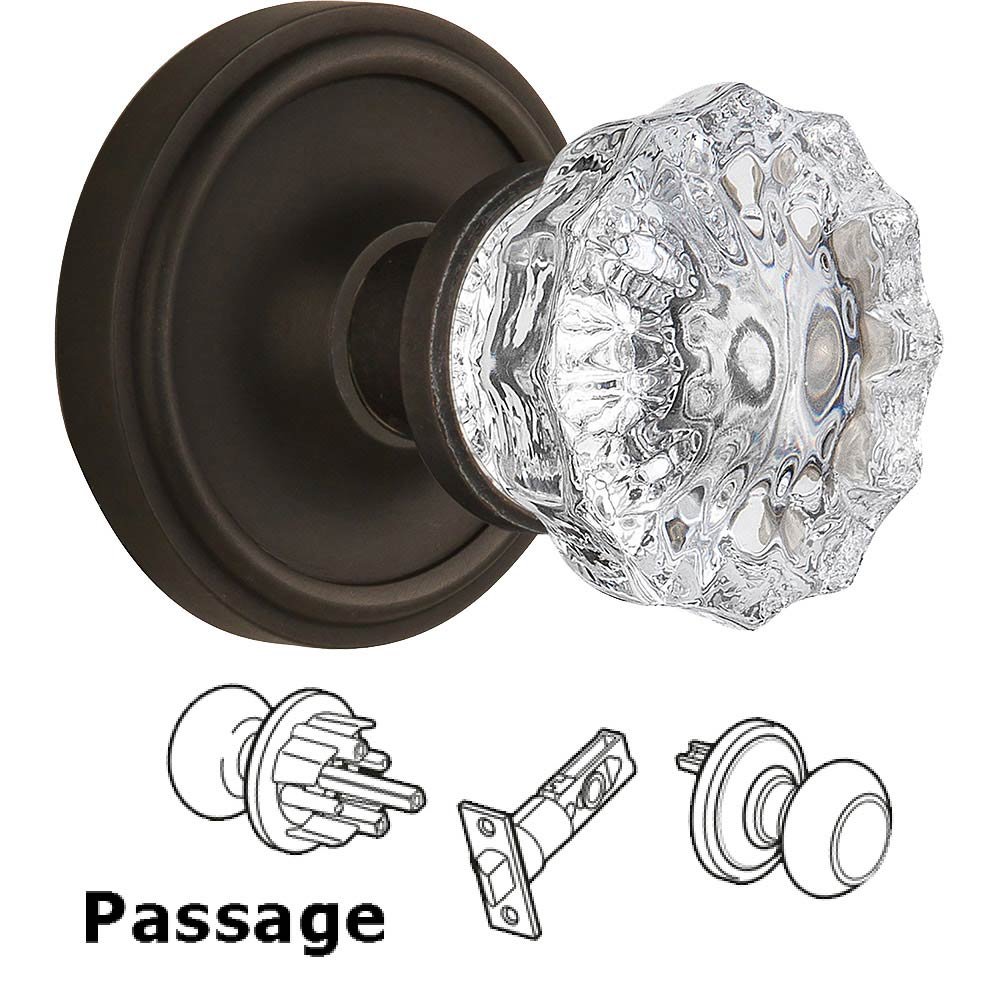 Passage Knob - Classic Rose with Crystal Door Knob in Oil Rubbed Bronze