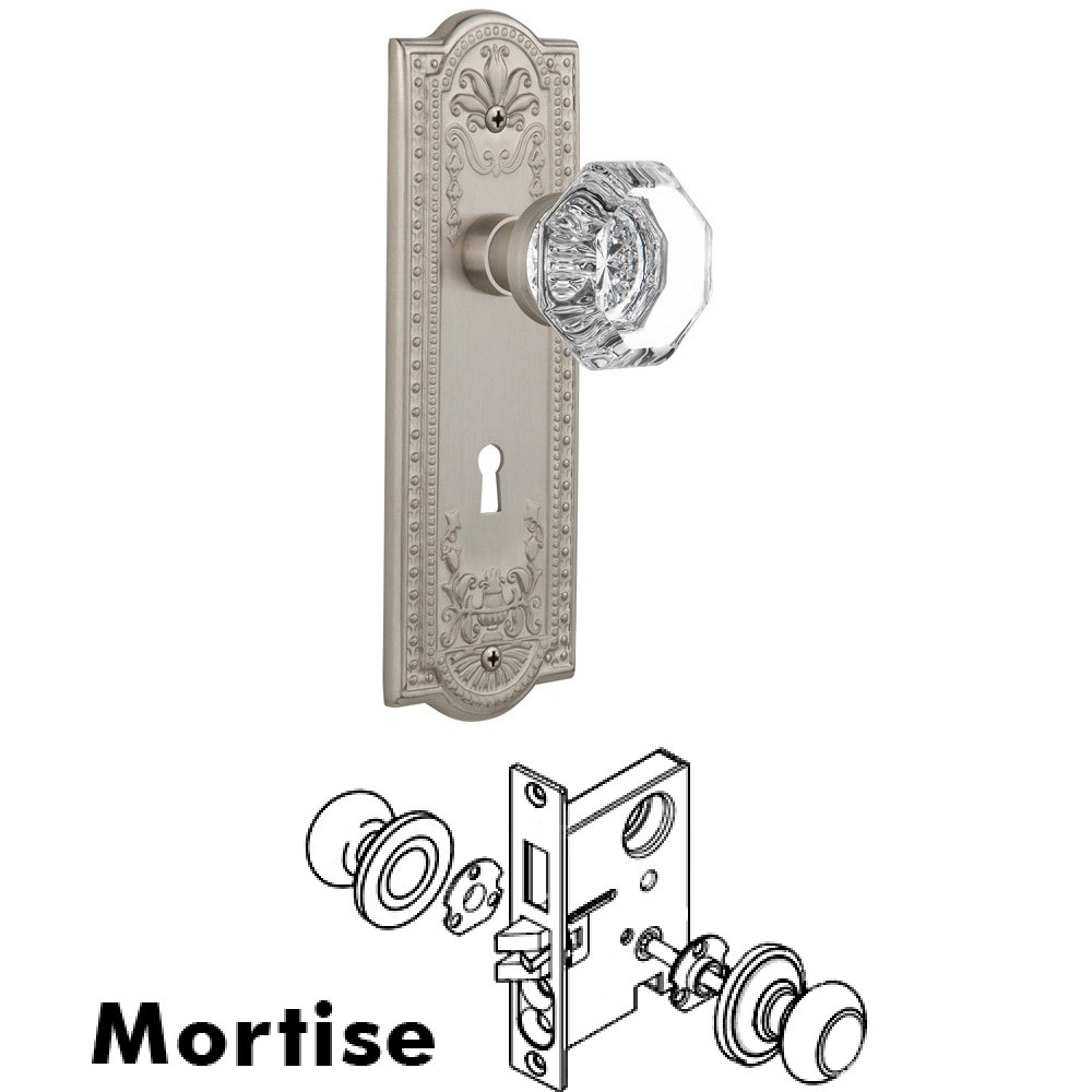 Complete Mortise Lockset - Meadows Plate with Waldorf Knob in Satin Nickel