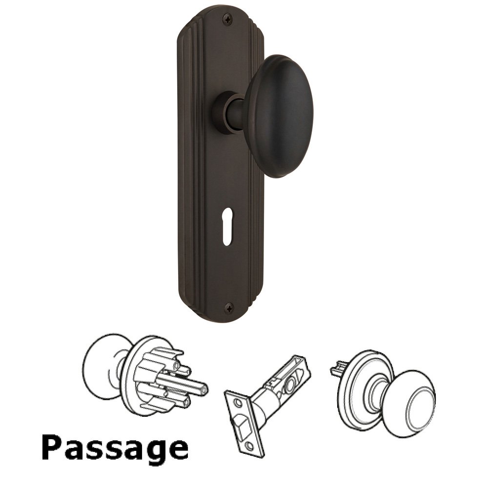 Complete Passage Set With Keyhole - Deco Plate with Homestead Knob in Oil Rubbed Bronze