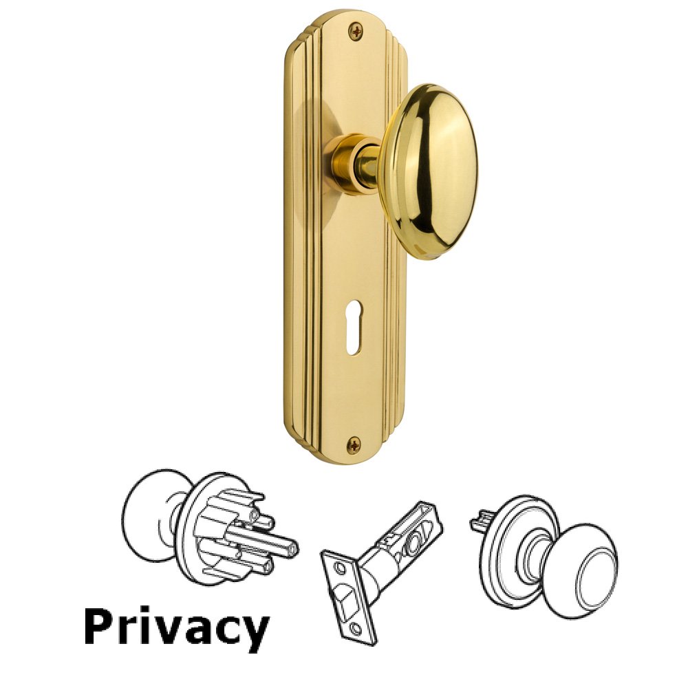 Privacy Deco Plate with Keyhole and Homestead Door Knob in Unlacquered Brass