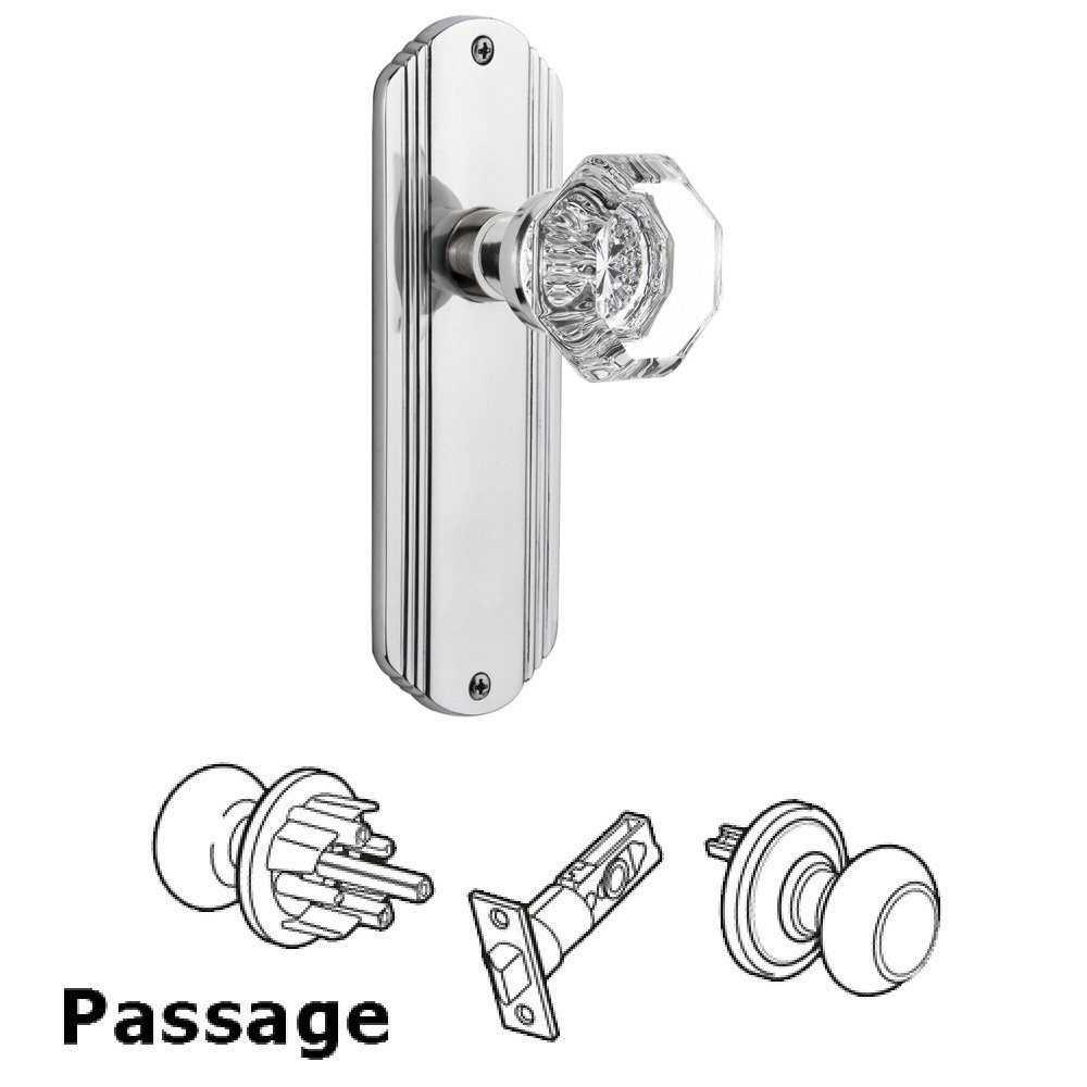 Passage Deco Plate with Waldorf Door Knob in Bright Chrome
