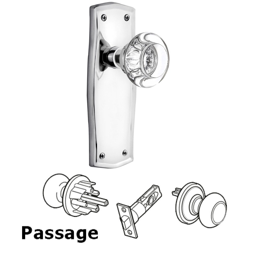 Passage Prairie Plate with Round Clear Crystal Glass Door Knob in Bright Chrome