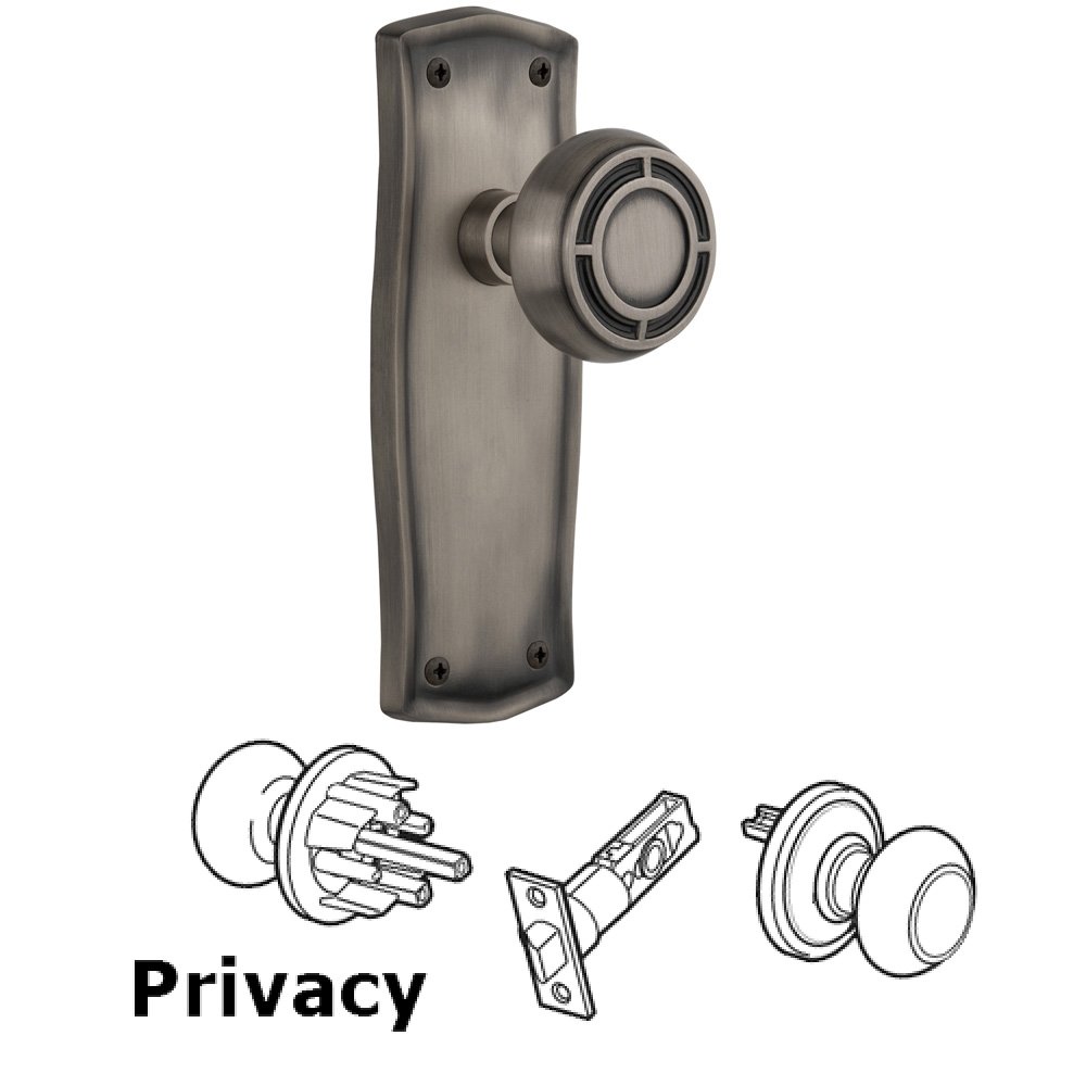 Complete Privacy Set Without Keyhole - Prairie Plate with Mission Knob in Antique Pewter