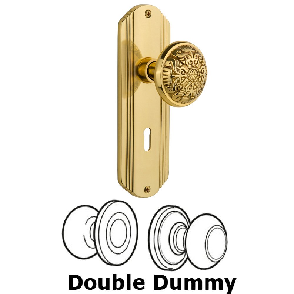 Double Dummy Set With Keyhole - Deco Plate with Eastlake Knob in Polished Brass