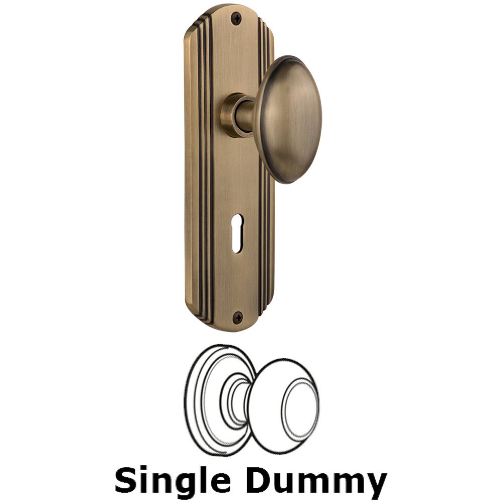 Single Dummy Knob With Keyhole - Deco Plate with Homestead Knob in Antique Brass