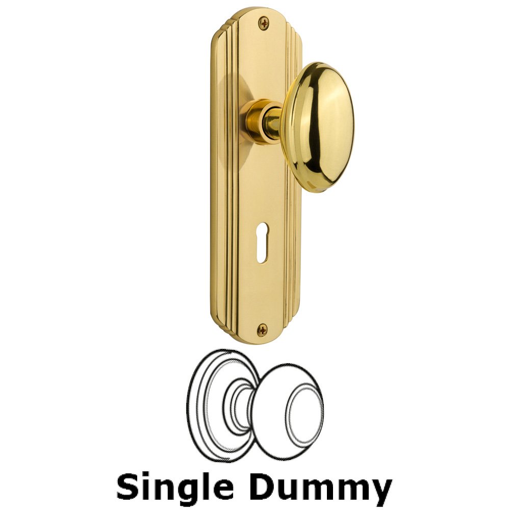 Single Dummy Knob With Keyhole - Deco Plate with Homestead Knob in Unlacquered Brass