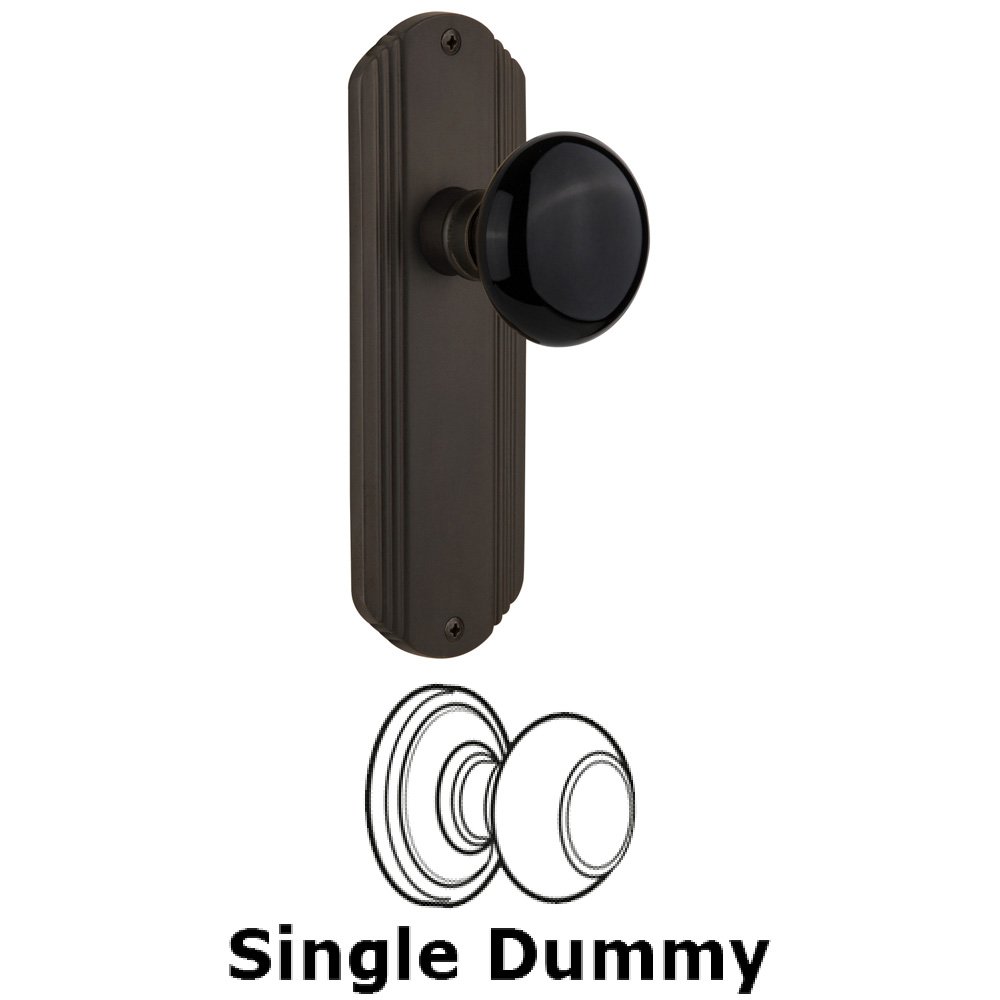 Single Dummy Knob Without Keyhole - Deco Plate with Black Porcelain Knob in Oil Rubbed Bronze