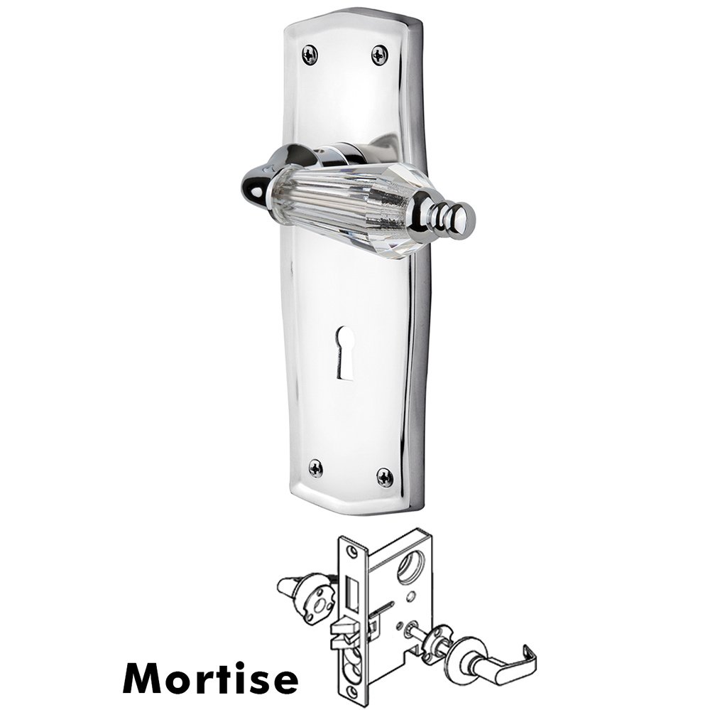 Complete Mortise Lockset - Prairie Plate with Parlor Lever in Bright Chrome