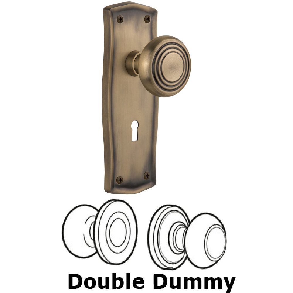 Double Dummy Set With Keyhole - Prairie Plate with Deco Knob in Antique Brass