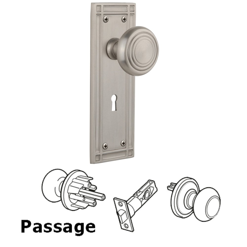 Complete Passage Set With Keyhole - Mission Plate with Deco Knob in Satin Nickel