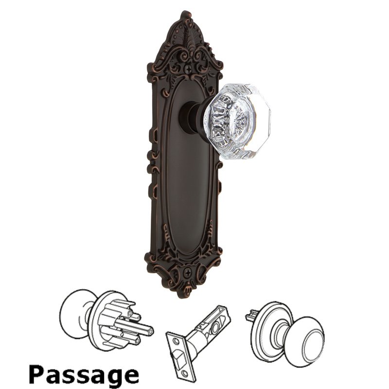 Passage Victorian Plate with Waldorf Door Knob in Timeless Bronze