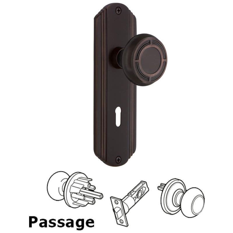 Passage Deco Plate with Keyhole and Mission Door Knob in Timeless Bronze