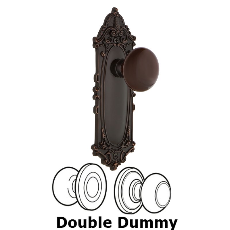 Double Dummy Set - Victorian Plate with Brown Porcelain Door Knob in Timeless Bronze