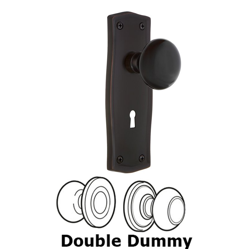 Double Dummy Set with Keyhole - Prairie Plate with Black Porcelain Door Knob in Timeless Bronze