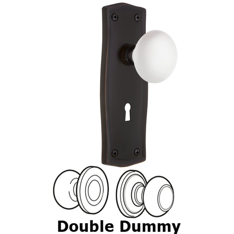 Double Dummy Set with Keyhole - Prairie Plate with White Porcelain Door Knob in Timeless Bronze