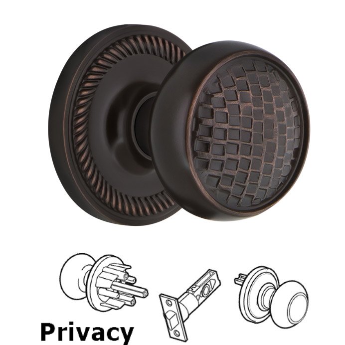 Complete Privacy Set - Rope Rosette with Craftsman Door Knob in Timeless Bronze