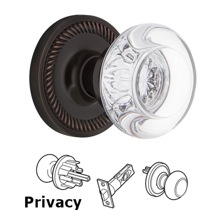 Privacy Knob - Rope Rose with Round Clear Crystal Knob in Satin Nickel