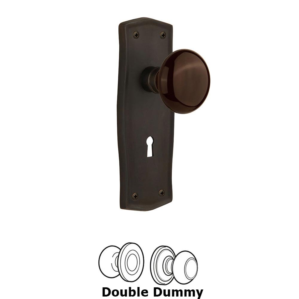 Double Dummy - Prairie Plate with Brown Porcelain Knob with Keyhole in Oil Rubbed Bronze