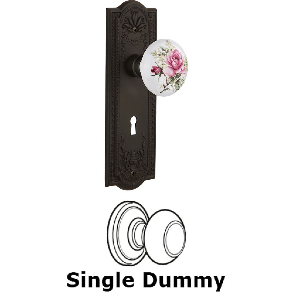Single Dummy - Meadows Plate with Rose Porcelain Knob with Keyhole in Oil Rubbed Bronze