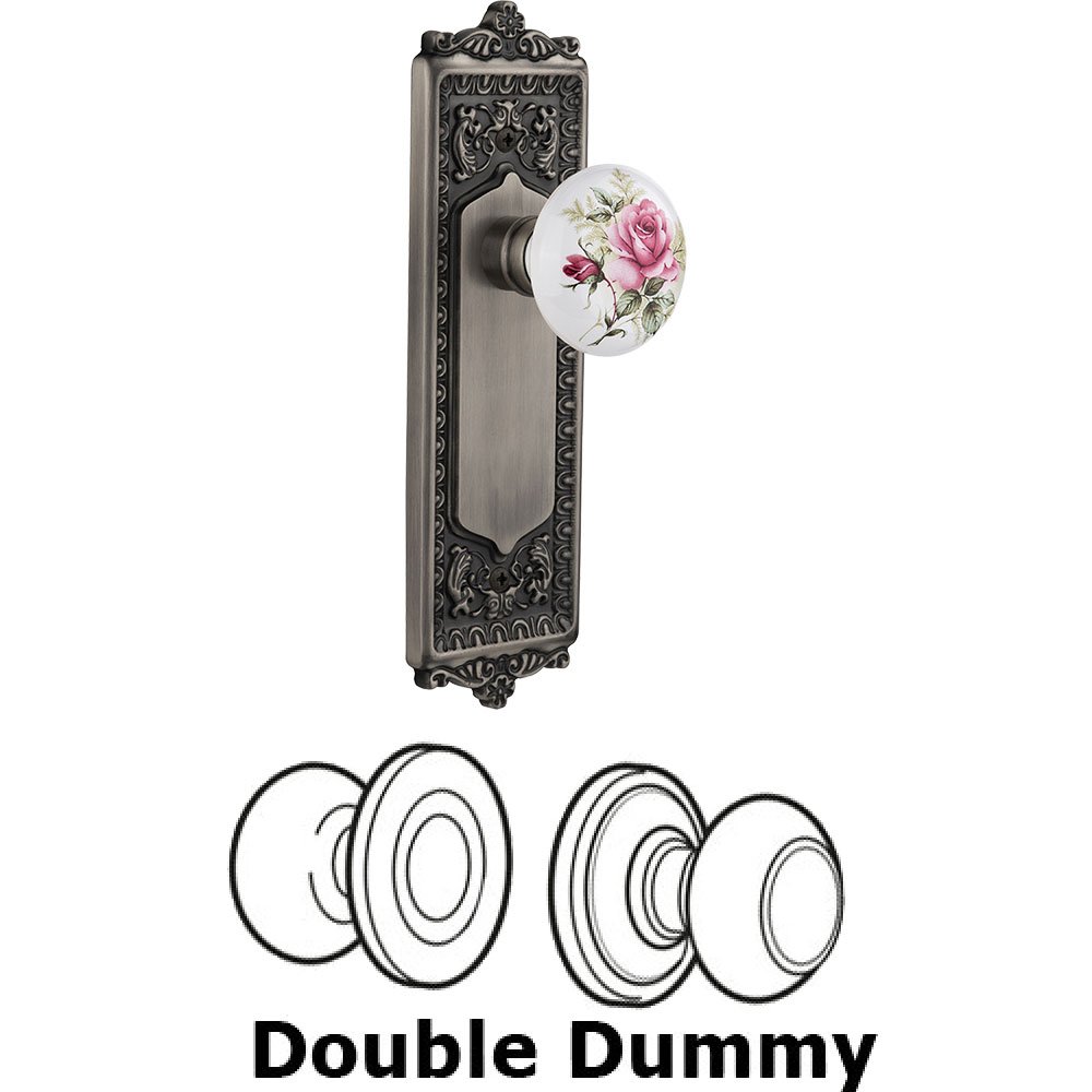 Double Dummy - Egg and Dart Plate with Rose Porcelain Knob without Keyhole in Antique Pewter