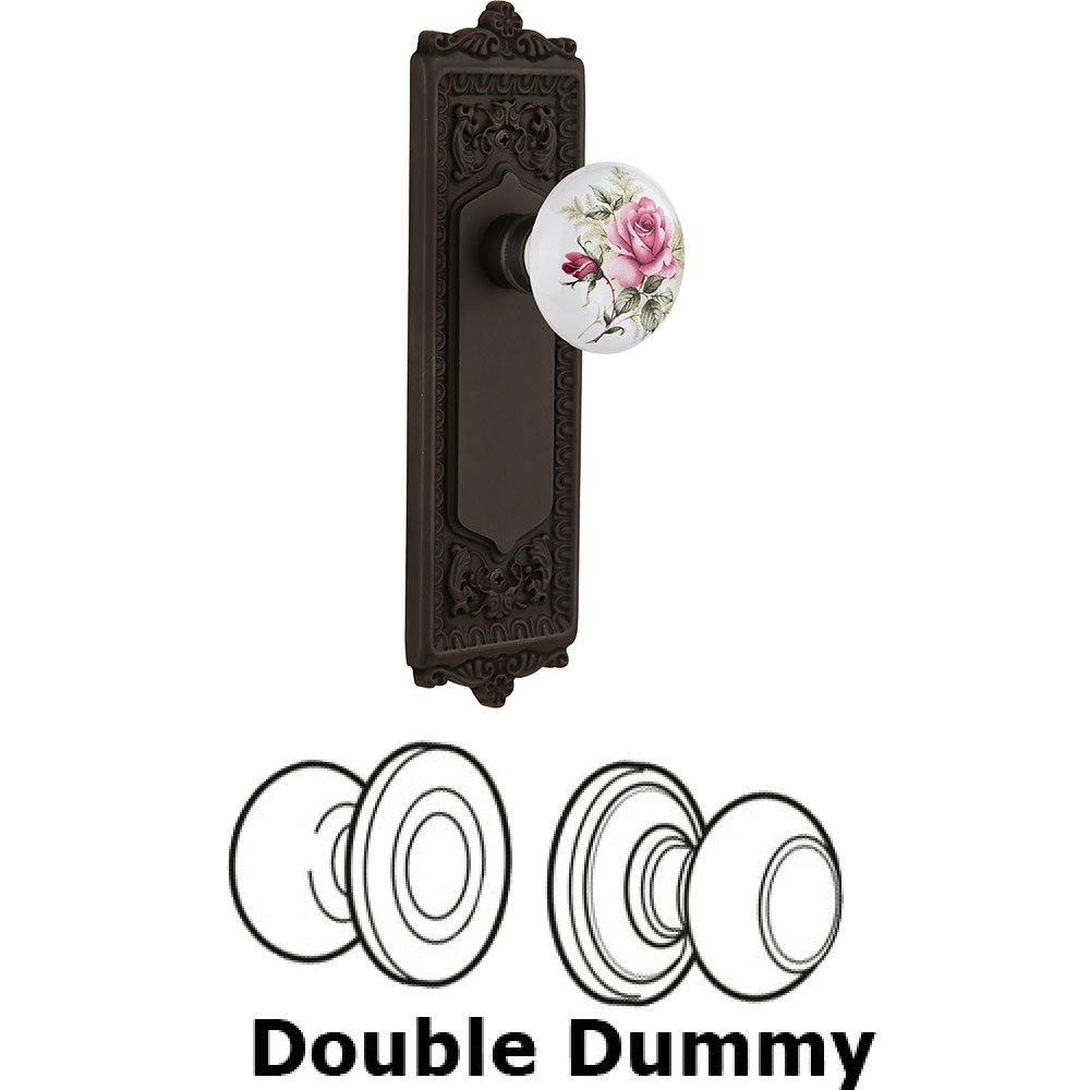 Double Dummy - Egg and Dart Plate with Rose Porcelain Knob without Keyhole in Oil Rubbed Bronze