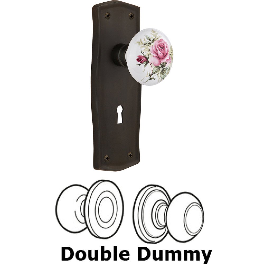 Double Dummy - Prairie Plate with Rose Porcelain Knob with Keyhole in Oil Rubbed Bronze