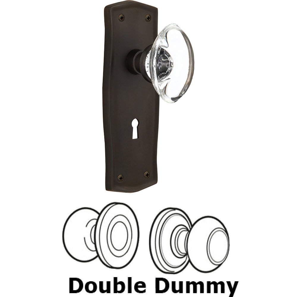 Double Dummy - Prairie Plate with Oval Clear Crystal Knob with Keyhole in Oil Rubbed Bronze