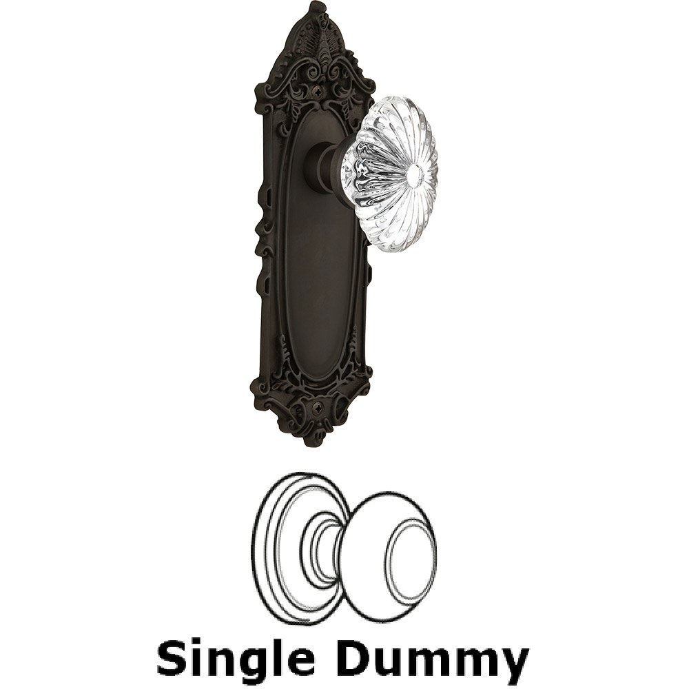 Single Dummy - Victorian Plate with Oval Fluted Crystal Knob without Keyhole in Oil Rubbed Bronze