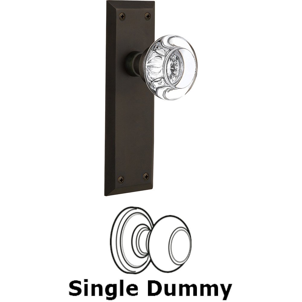 Single Dummy - New York Plate with Round Clear Crystal Knob without Keyhole in Oil Rubbed Bronze