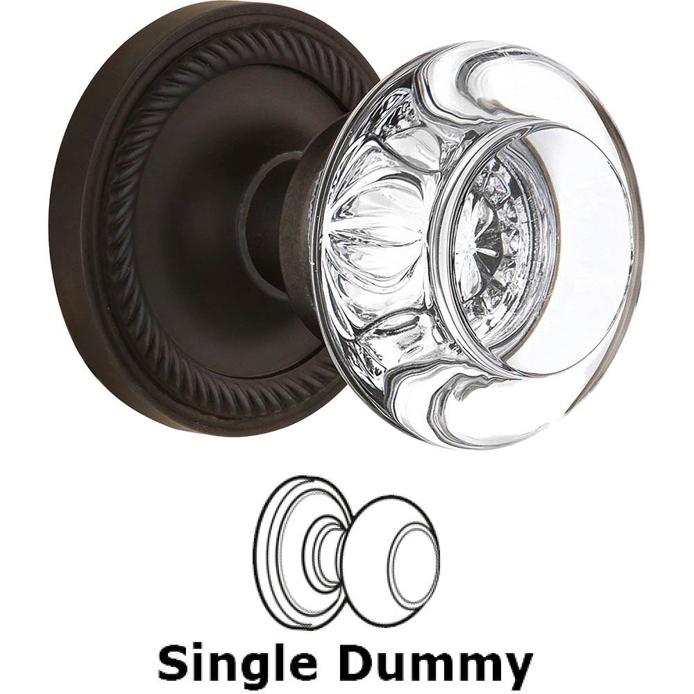 Single Dummy - Rope Rose with Round Clear Crystal Knob in Oil Rubbed Bronze